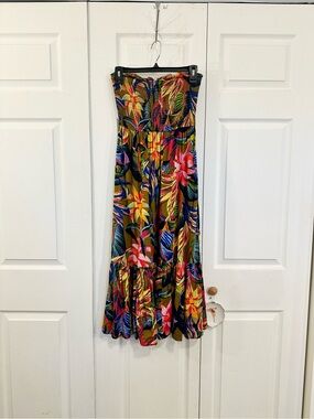 aerie Tropical Floral Patterned Strapless Maxi Dress
